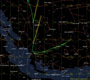 Comet ISON, sky path from 14 November till 20 December 2013
